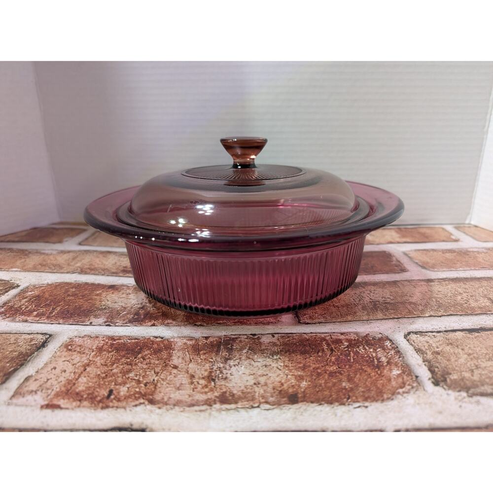 VTG Vision Corning Ware, USA 1 Qt Cranberry Teflon Glass Bowl Dish W/ Lid V-31-B - Picture 8 of 8